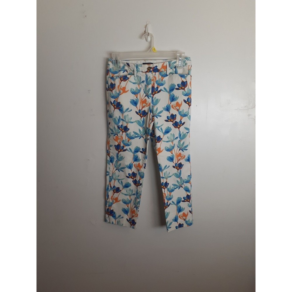 Lands' End Pants Women Sz 6 Mid Rise Straight Tropical Floral Hawaiian POCKETS